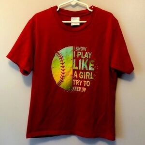 I PLAY LIKE A GIRL TRY TO‎ KEEP UP! Softball Girls t-shirt -Youth Small